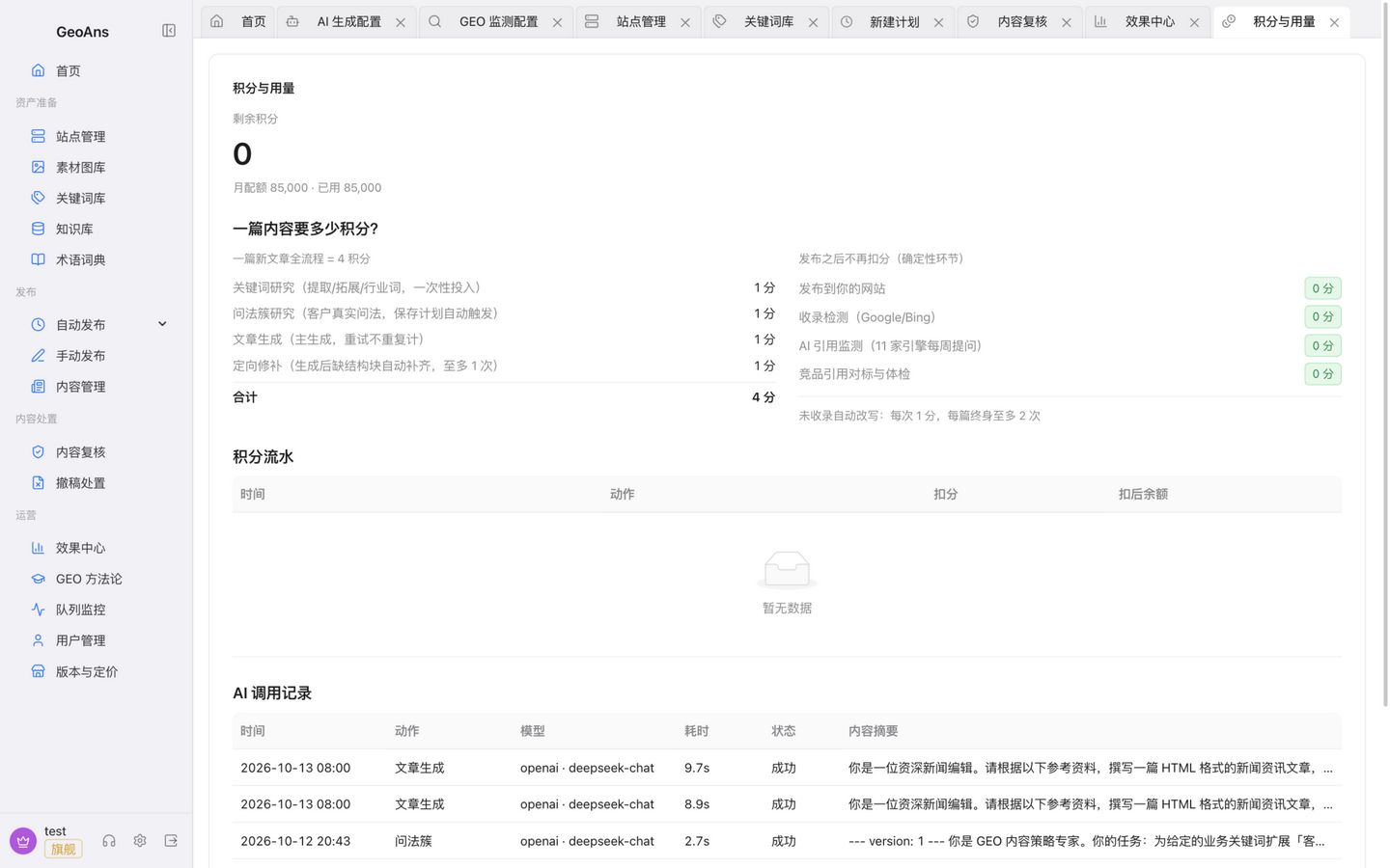 Credits & usage: the per-article cost card
